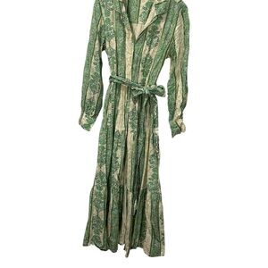 Roller Rabbit Green Cream Maxi long sleeved cotton Dress M